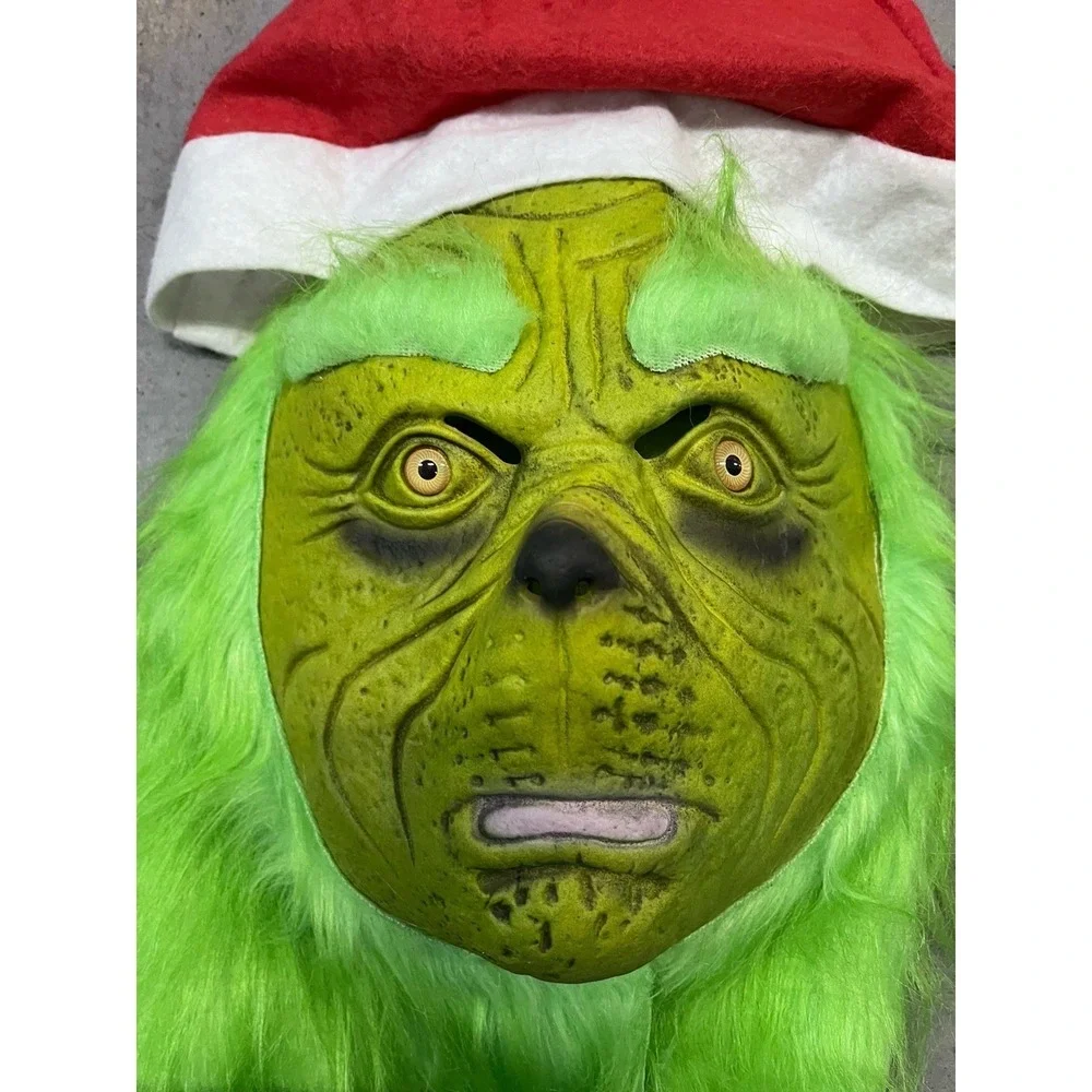 The Grinch Mask With Santa Hat Deluxe Cosplay Costume Christmas Holiday Adult